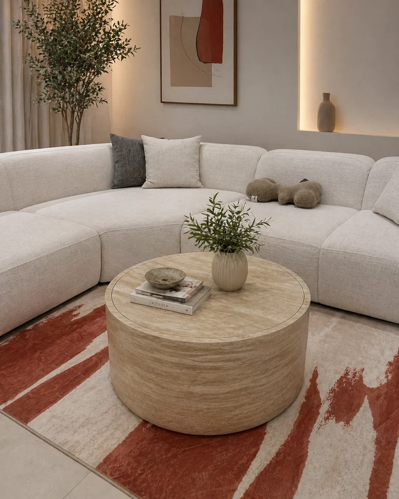 Table Basse Bloc Ronde Travertin Céramique