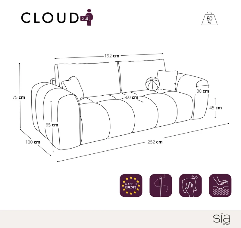 Canapé 4 places CLOUD Tissu bouclette