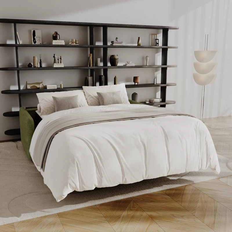 Canapé convertible express matelas Dunlopillo 140cm ELVI Tissu tramé texturé