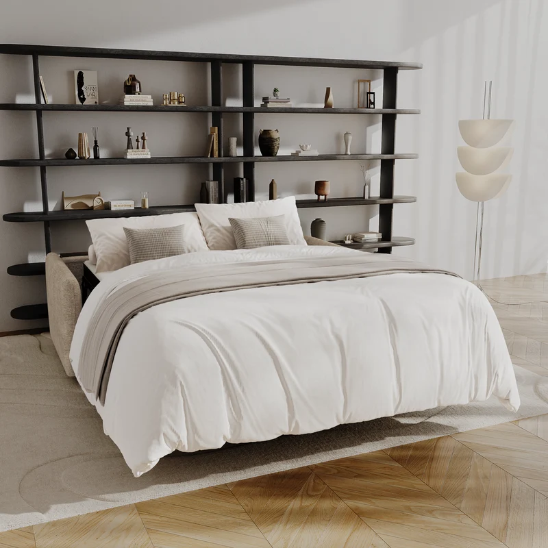 Canapé convertible express matelas Dunlopillo 140cm ELVI Tissu tramé texturé