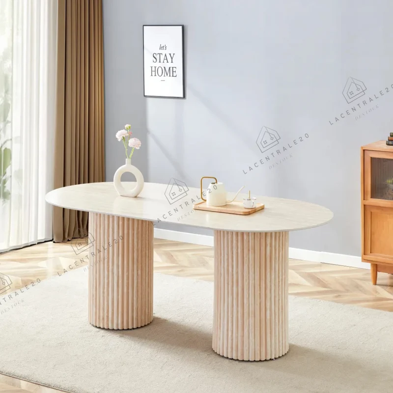 Table à manger - Effet Travertin - Ovale - Keysha