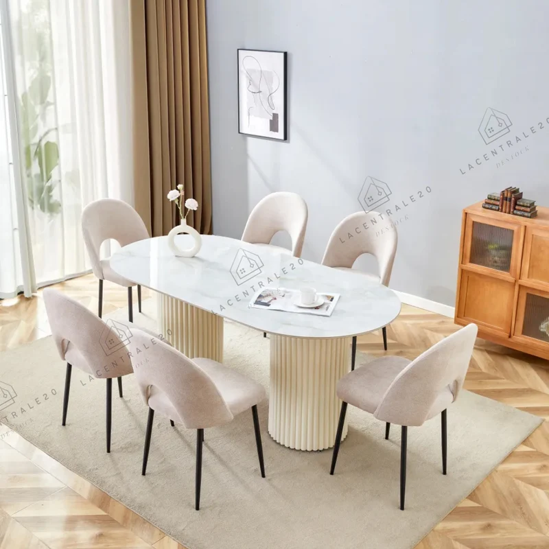 Table à manger - Effet Travertin - Ovale - Keysha