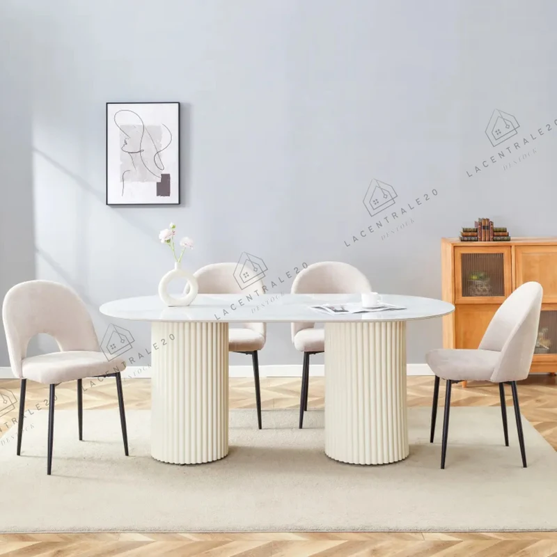 Table à manger - Effet Travertin - Ovale - Keysha