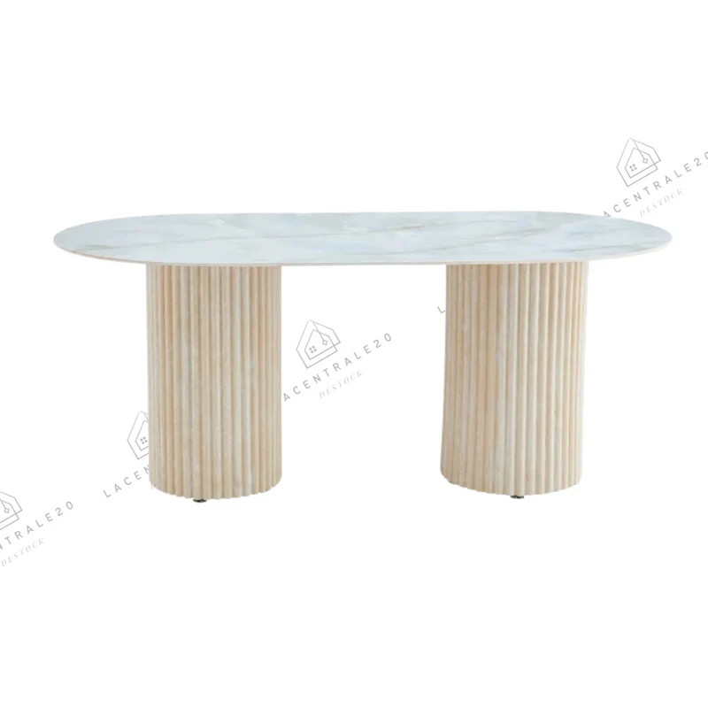 Table à manger - Effet Travertin - Ovale - Keysha