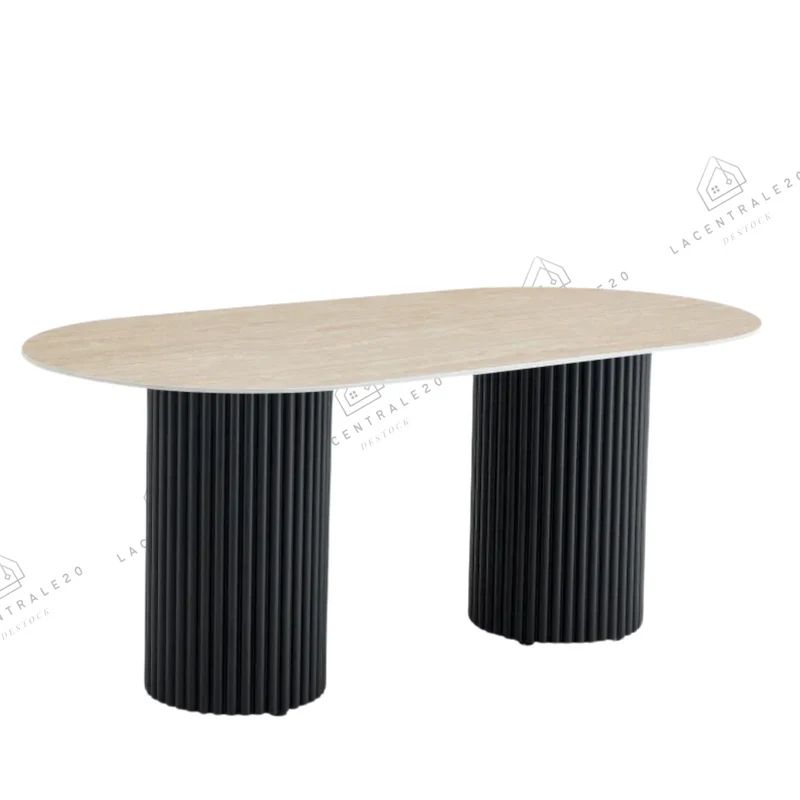 Table à manger - Effet Travertin - Ovale - Keysha