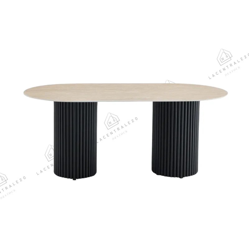 Table à manger - Effet Travertin - Ovale - Keysha