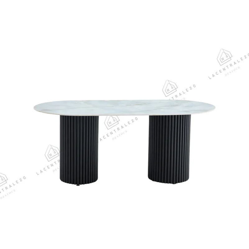 Table à manger - Effet Travertin - Ovale - Keysha