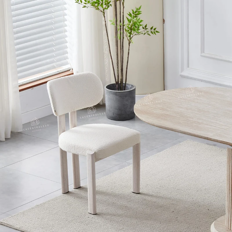 Chaise salle à manger - Tissu laine bouclée beige – Pied effet travertin - Lot de 2 / 4 /6 – Hera