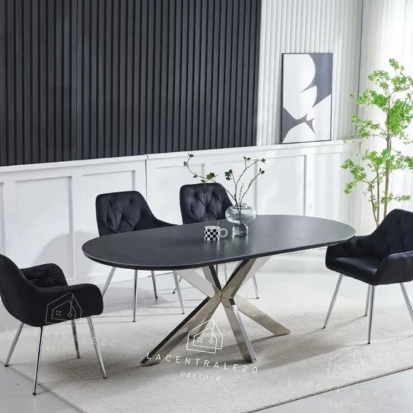 Table à manger - Effet marbre ou céramique - Ovale - Ophélia