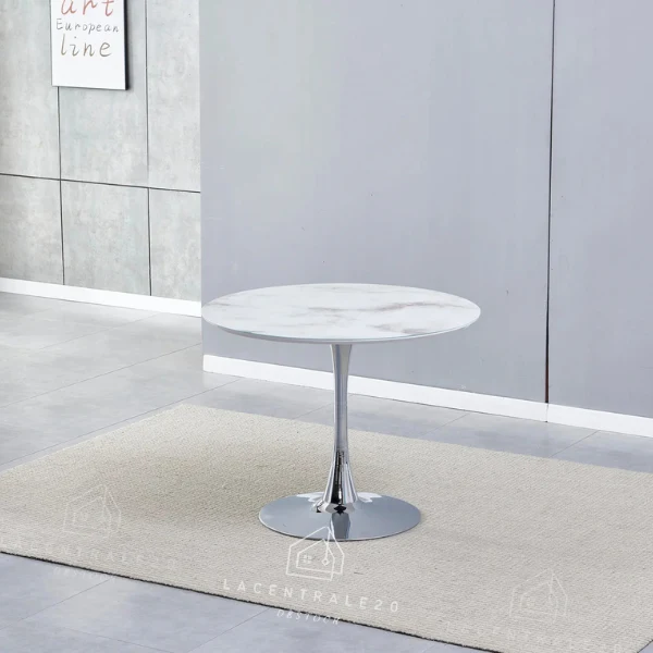 Table à manger - Plateau verre trempé marbre - Ronde - Rosa