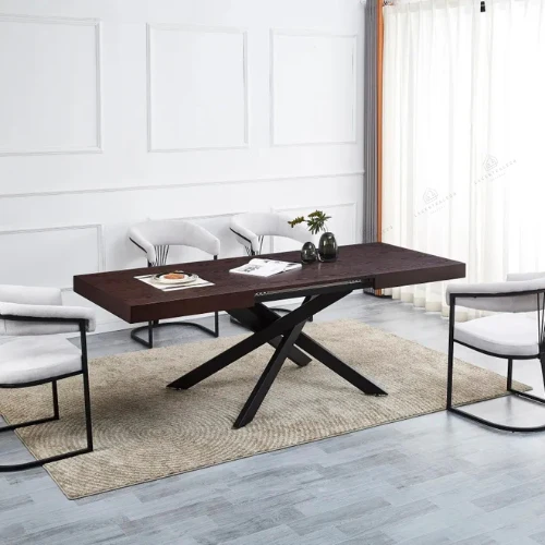 Table à manger - Extensible - Effet Noyer - Rectangle - Balni