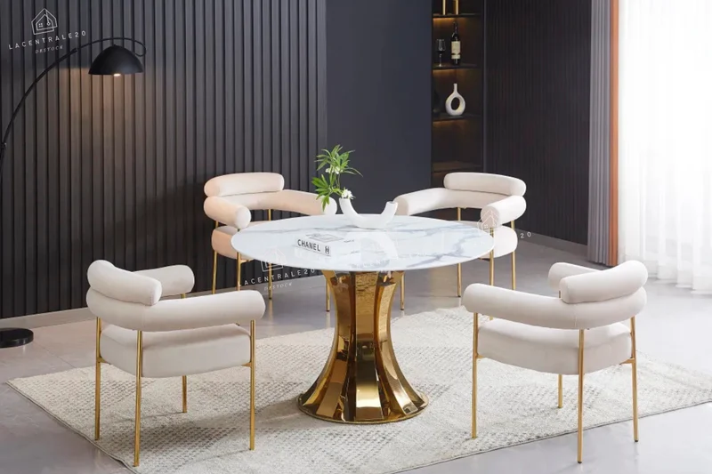 Chaise salle à manger – velours / sergé / laine bouclée – pieds (noir / chrome / gold) – Lot de 2 / 4 / 6 – Bulle