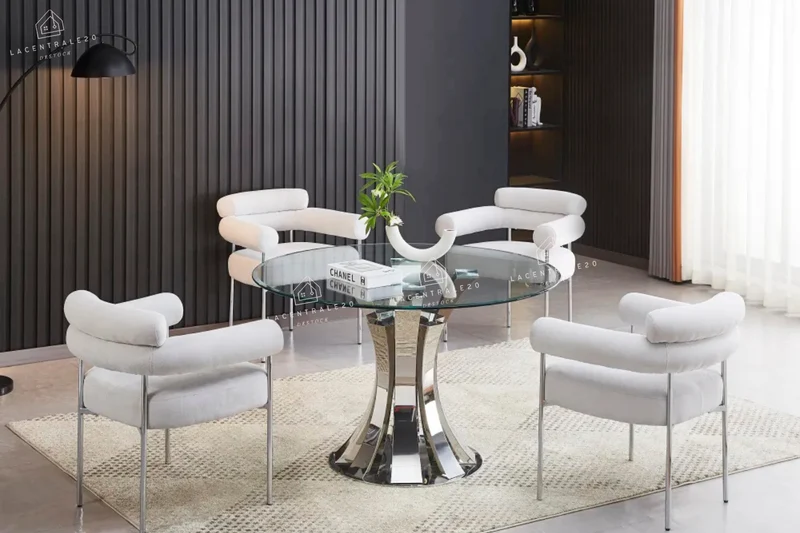 Chaise salle à manger – velours / sergé / laine bouclée – pieds (noir / chrome / gold) – Lot de 2 / 4 / 6 – Bulle