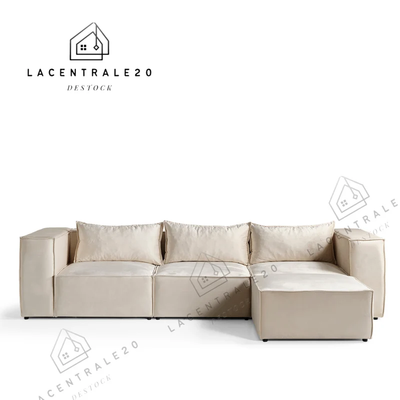 Canapé Modulable – Tissu velours Beige – 3 Modules – Celia