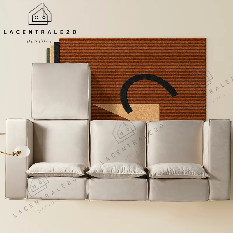 Canapé Modulable – Tissu velours Beige – 3 Modules – Celia