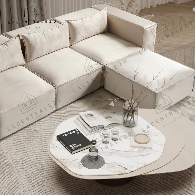 Canapé Modulable – Tissu velours Beige – 3 Modules – Celia