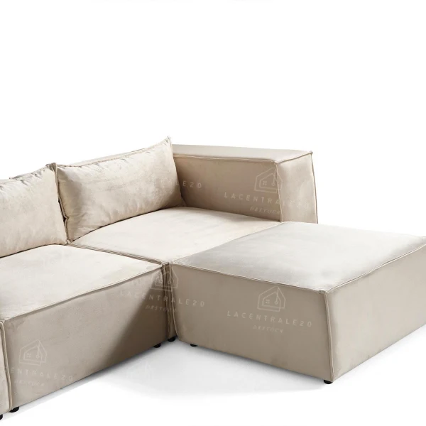 Canapé Modulable – Tissu velours Beige – 3 Modules – Celia
