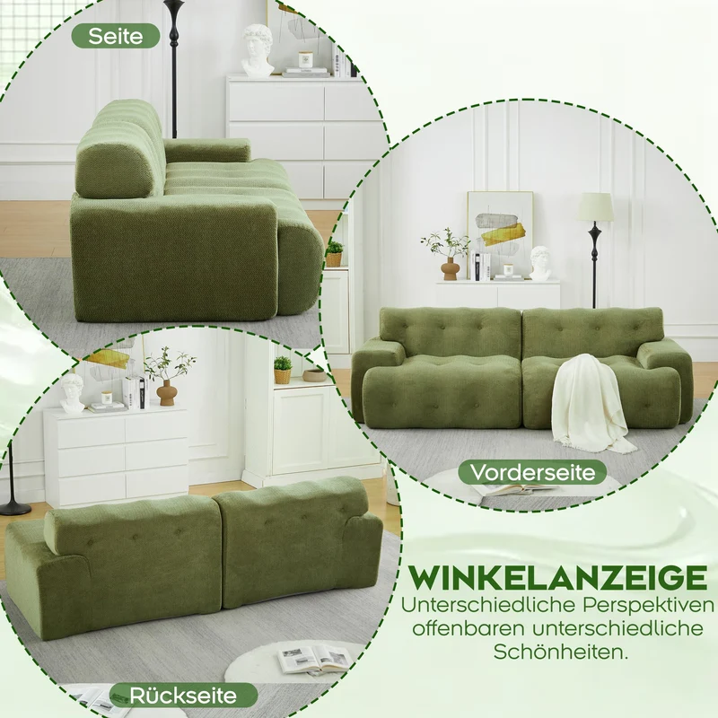Canapé 3 places en chenille vert, design nuage moderne 224 cm SCANDINAVIANMARBLEMA