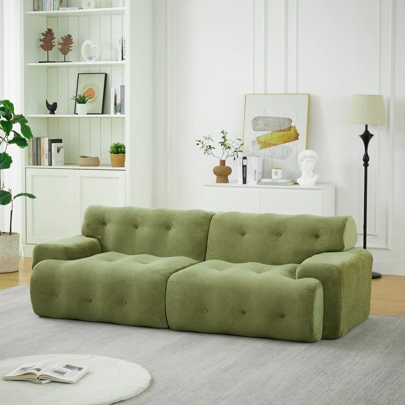 Canapé 3 places en chenille vert, design nuage moderne 224 cm SCANDINAVIANMARBLEMA