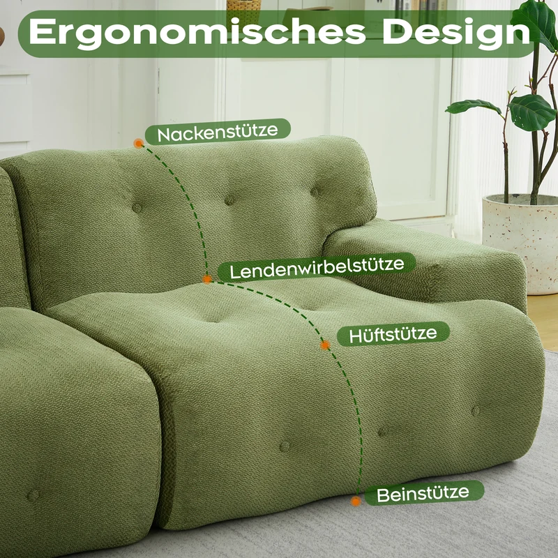 Canapé 3 places en chenille vert, design nuage moderne 224 cm SCANDINAVIANMARBLEMA