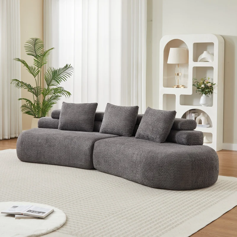 Canapé 3 places en chenille gris anthracite, design arrondi modulable RUSTICWARDROBE