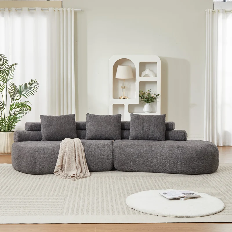Canapé 3 places en chenille gris anthracite, design arrondi modulable RUSTICWARDROBE