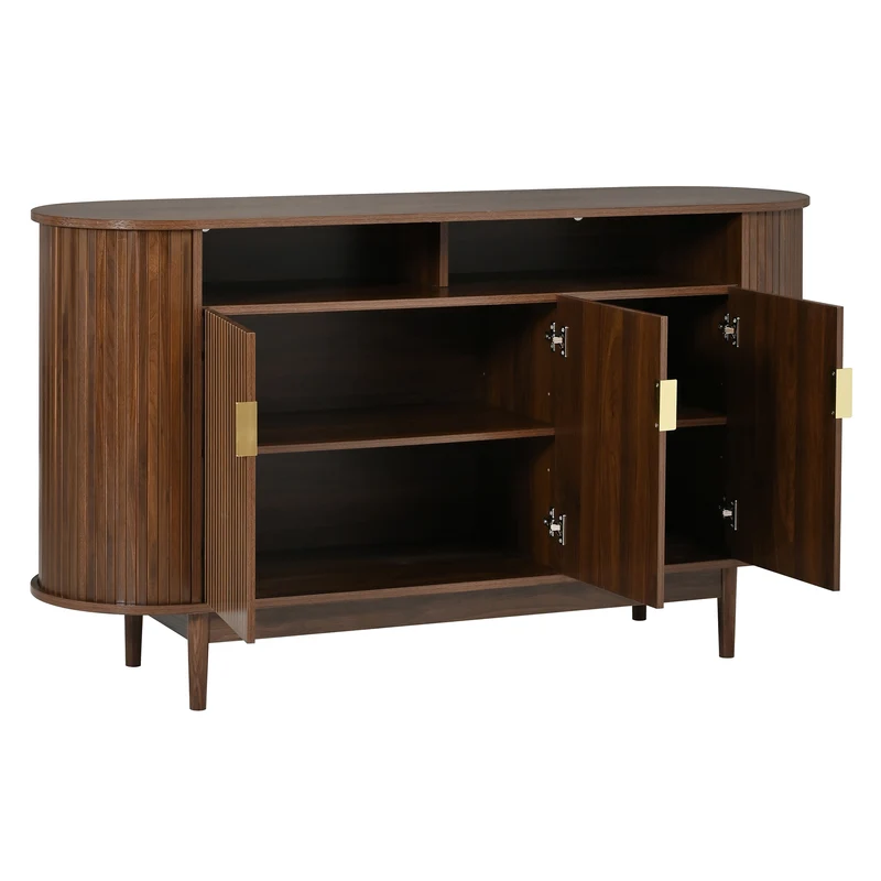 Buffet effet noyer façade rainurée à 3 portes, style vintage 140cm RUSTICPRO