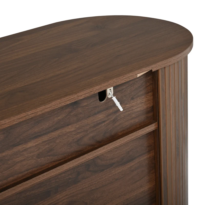 Buffet effet noyer façade rainurée à 3 portes, style vintage 140cm RUSTICPRO