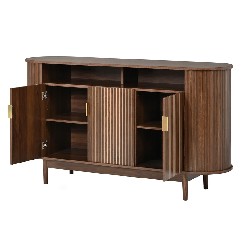Buffet effet noyer façade rainurée à 3 portes, style vintage 140cm RUSTICPRO