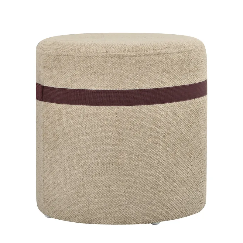 Ensemble de table basse ovale avec 2 poufs beige, effet noyer compact 108 cm RUSTICRUG