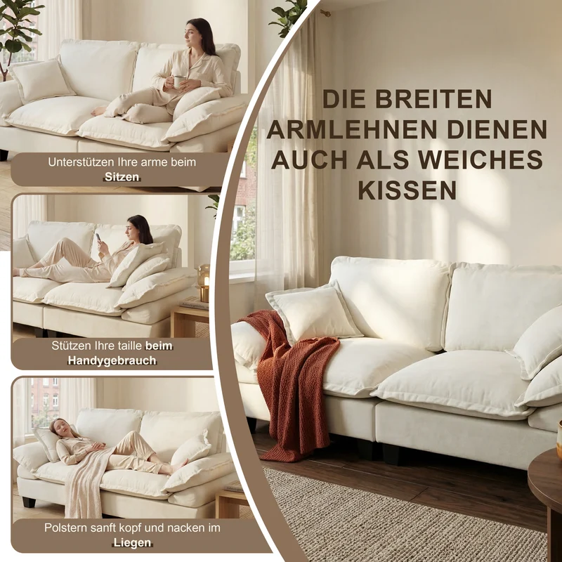 Canapé 3 places en chenille beige, style nuage 263cm SCANDINAVIANGOLDONE