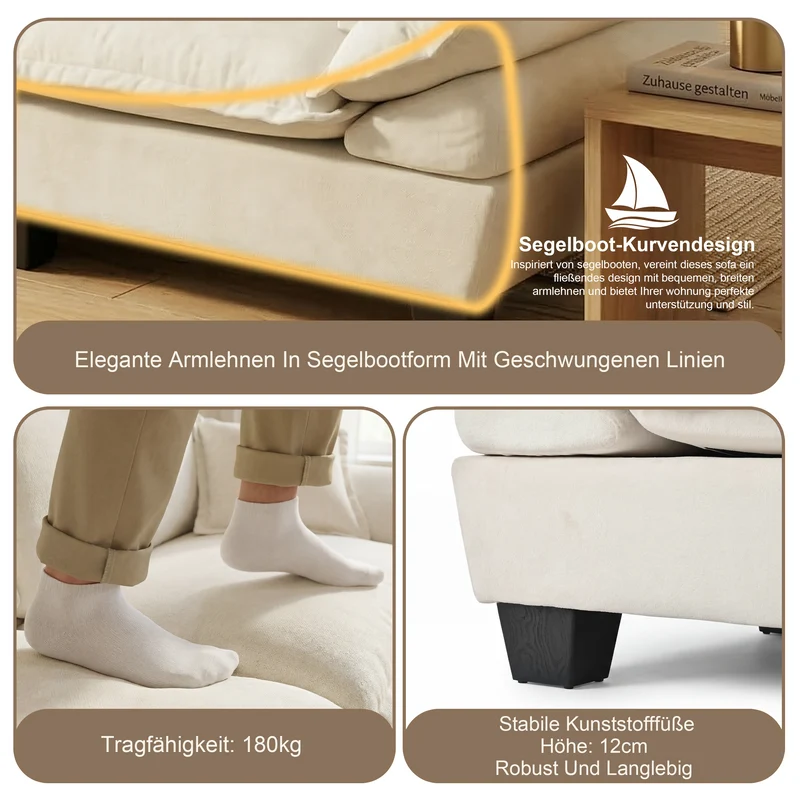 Canapé 3 places en chenille beige, style nuage 263cm SCANDINAVIANGOLDONE