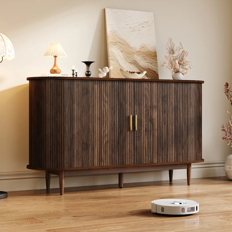 Buffet effet noyer à portes à latte et coulissantes, style vintage 140 cm RUSTICTHROW