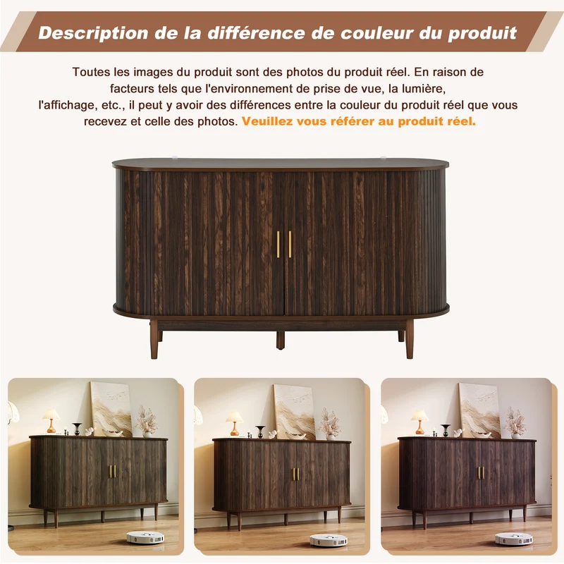 Buffet effet noyer à portes à latte et coulissantes, style vintage 140 cm RUSTICTHROW