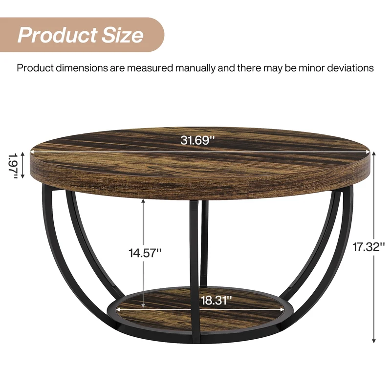 Table basse Jérôme — bois, style industriel, rangement intégré, 2 niveaux