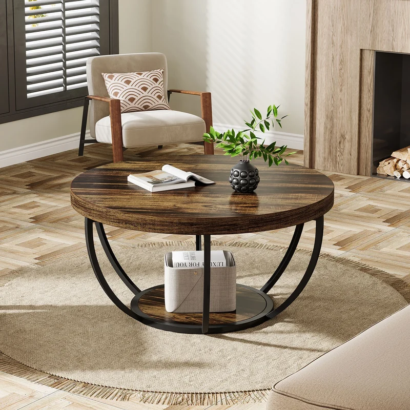 Table basse Jérôme — bois, style industriel, rangement intégré, 2 niveaux