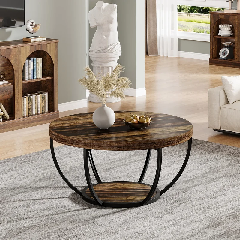 Table basse Jérôme — bois, style industriel, rangement intégré, 2 niveaux