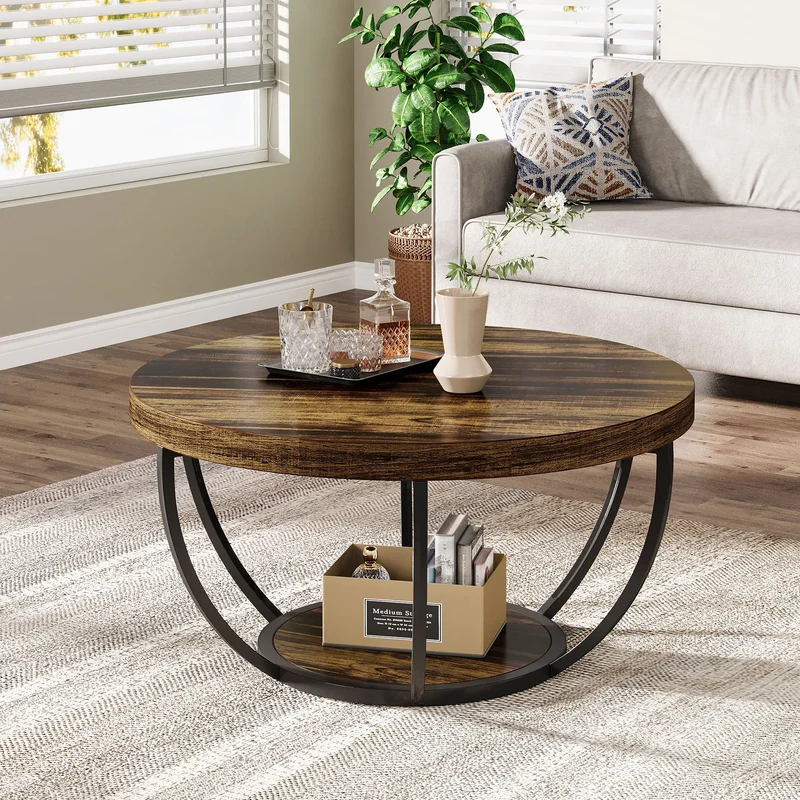 Table basse Jérôme — bois, style industriel, rangement intégré, 2 niveaux
