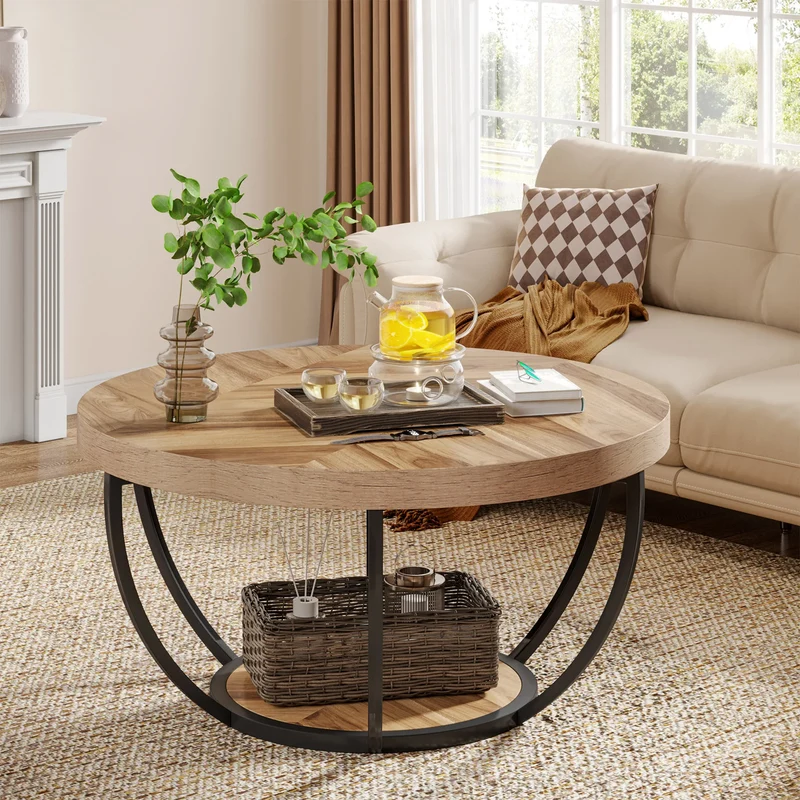 Table basse Jérôme — bois, style industriel, rangement intégré, 2 niveaux