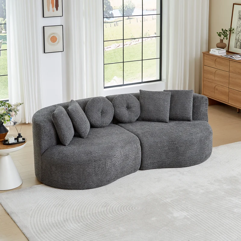 Canapé modulaire 3 places en chenille gris anthracite, design arrondi avec coussins RUSTICTABLE