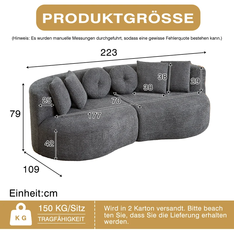 Canapé modulaire 3 places en chenille gris anthracite, design arrondi avec coussins RUSTICTABLE