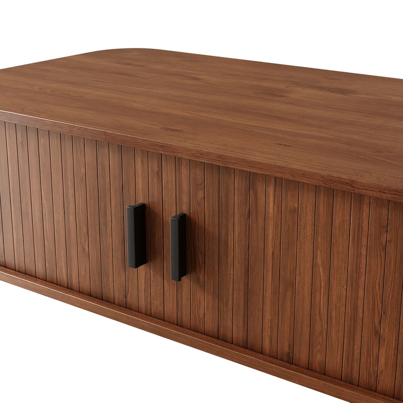 Table basse effet noyer avec portes coulissantes 120x55x45cm PILLOWPLUS