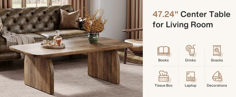Table basse Adrien — bois, style rustique, rectangulaire