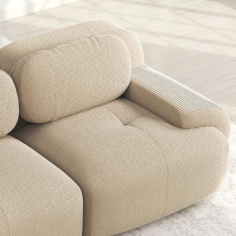 Canapé d’angle modulable 298 cm en velours côtelé beige, ergonomique BACKWASH