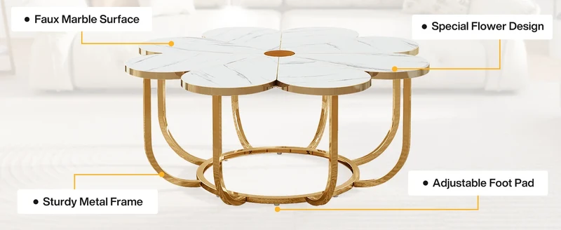 Table basse Tatiana — finition dorée, marbre
