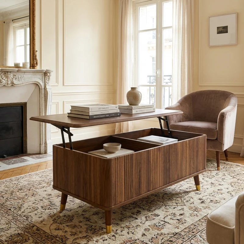 Table basse relevable effet noyer 97x52cm ADJUSTBAMBOOPLUS