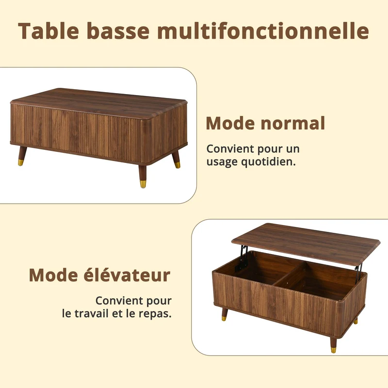 Table basse relevable effet noyer 97x52cm ADJUSTBAMBOOPLUS