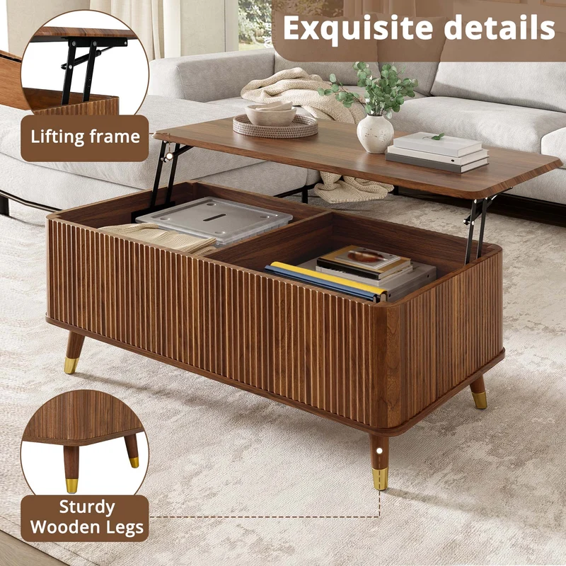 Table basse relevable effet noyer 97x52cm ADJUSTBAMBOOPLUS