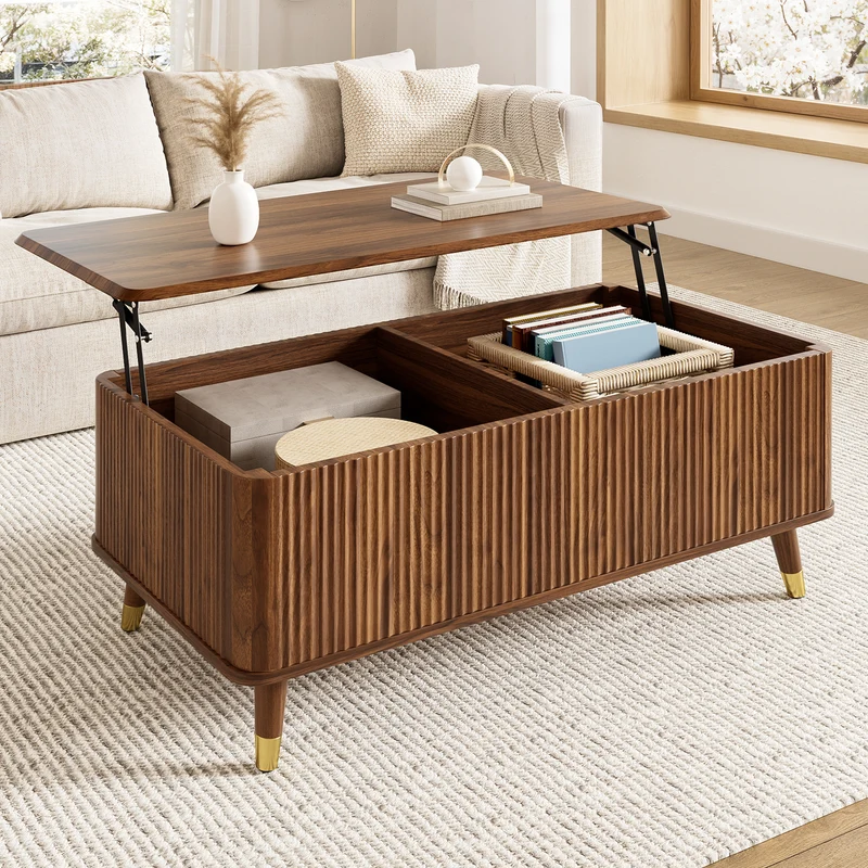 Table basse relevable effet noyer 97x52cm ADJUSTBAMBOOPLUS