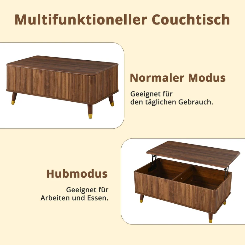 Table basse relevable effet noyer 97x52cm ADJUSTBAMBOOPLUS